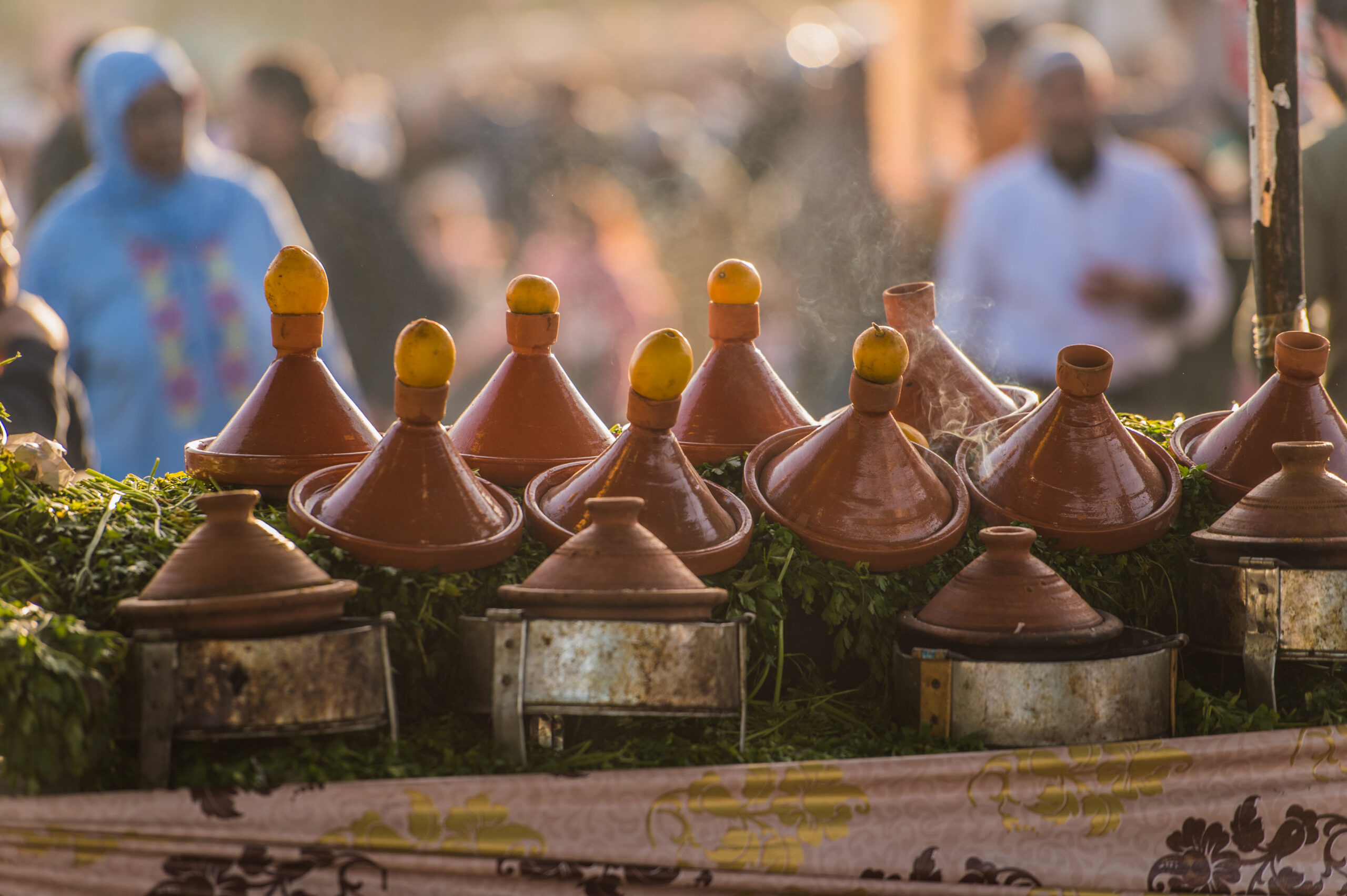 A vibrant market stall with colorful spices and fruit