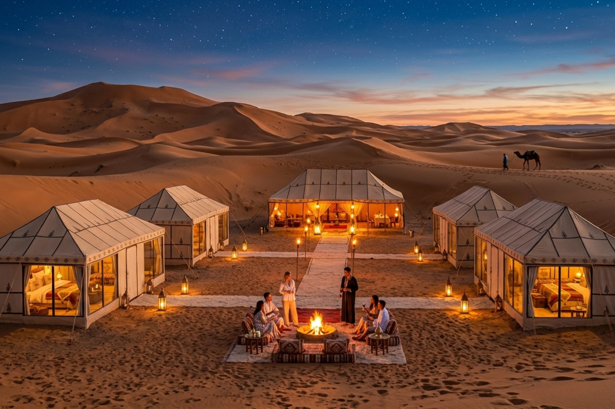 Luxury desert camp at Erg Chebbi for custom Sahara experience