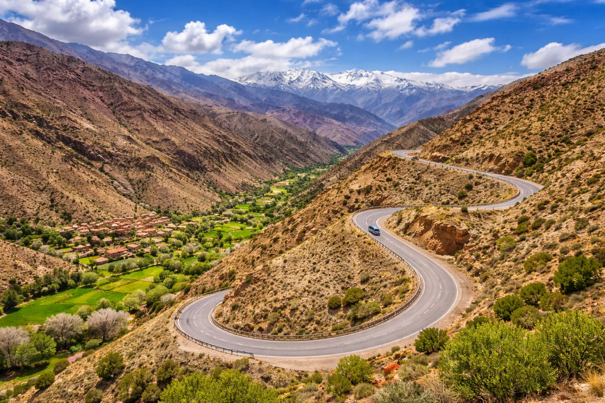 Scenic mountain road between Marrakech and High Atlas