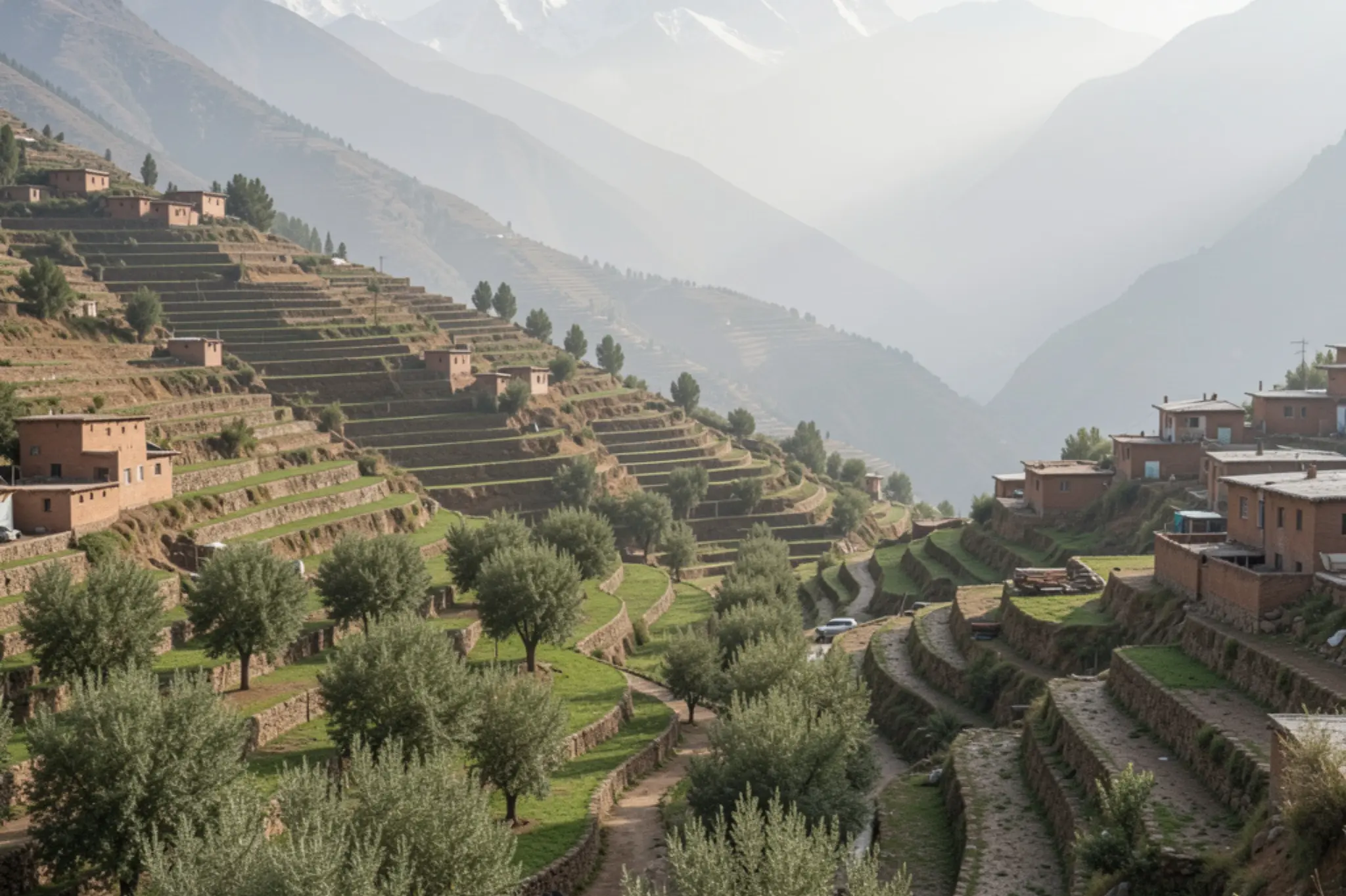 Terraced fields and walnut trees near Imlil village
